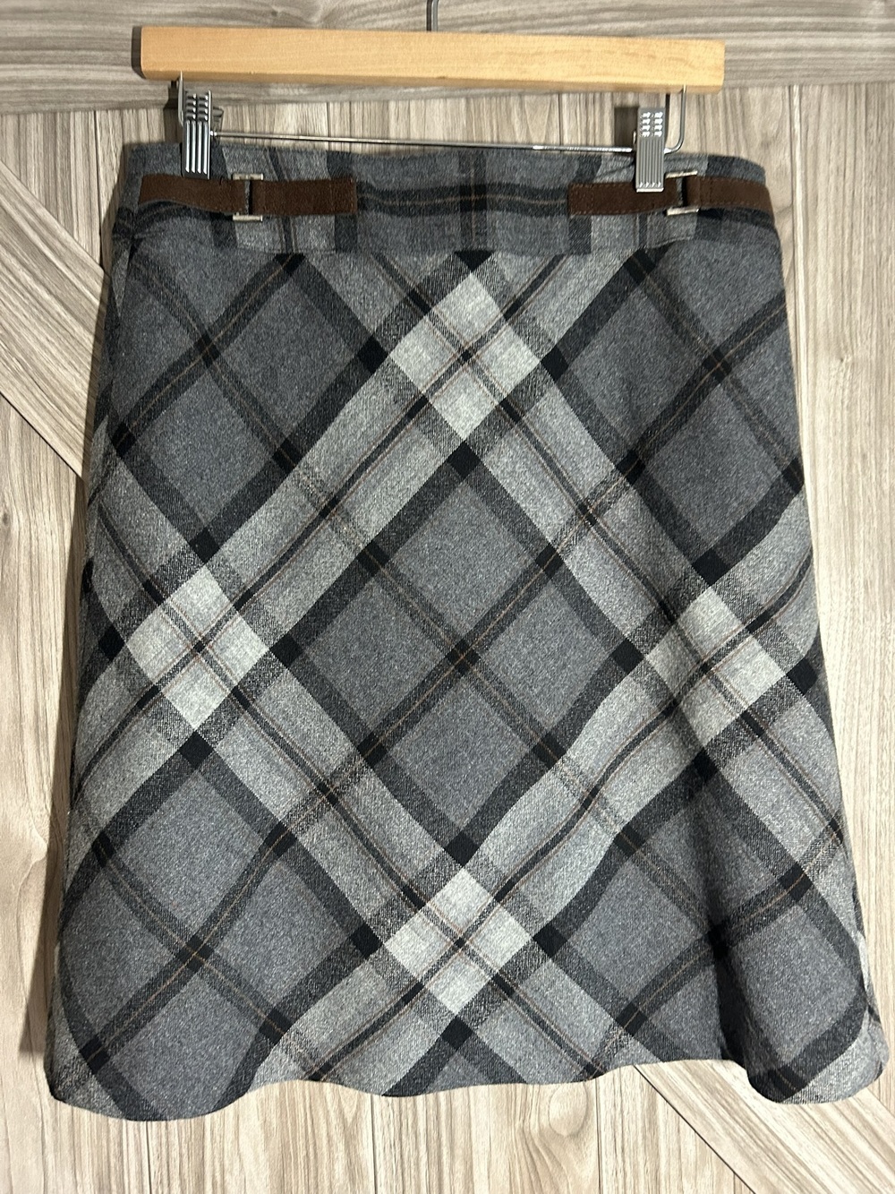 Gerry Weber Gray Plaid Wool Blend Knee-Length Pencil Skirt Size 10